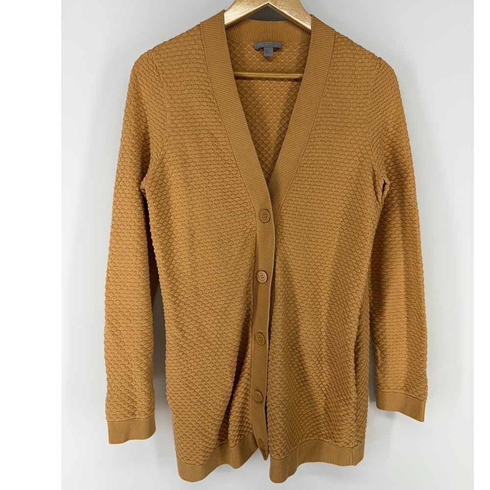 COS‎ Cardigan Womens XS Mustard Yellow Textured Knit V-Neck Button Front Sweater